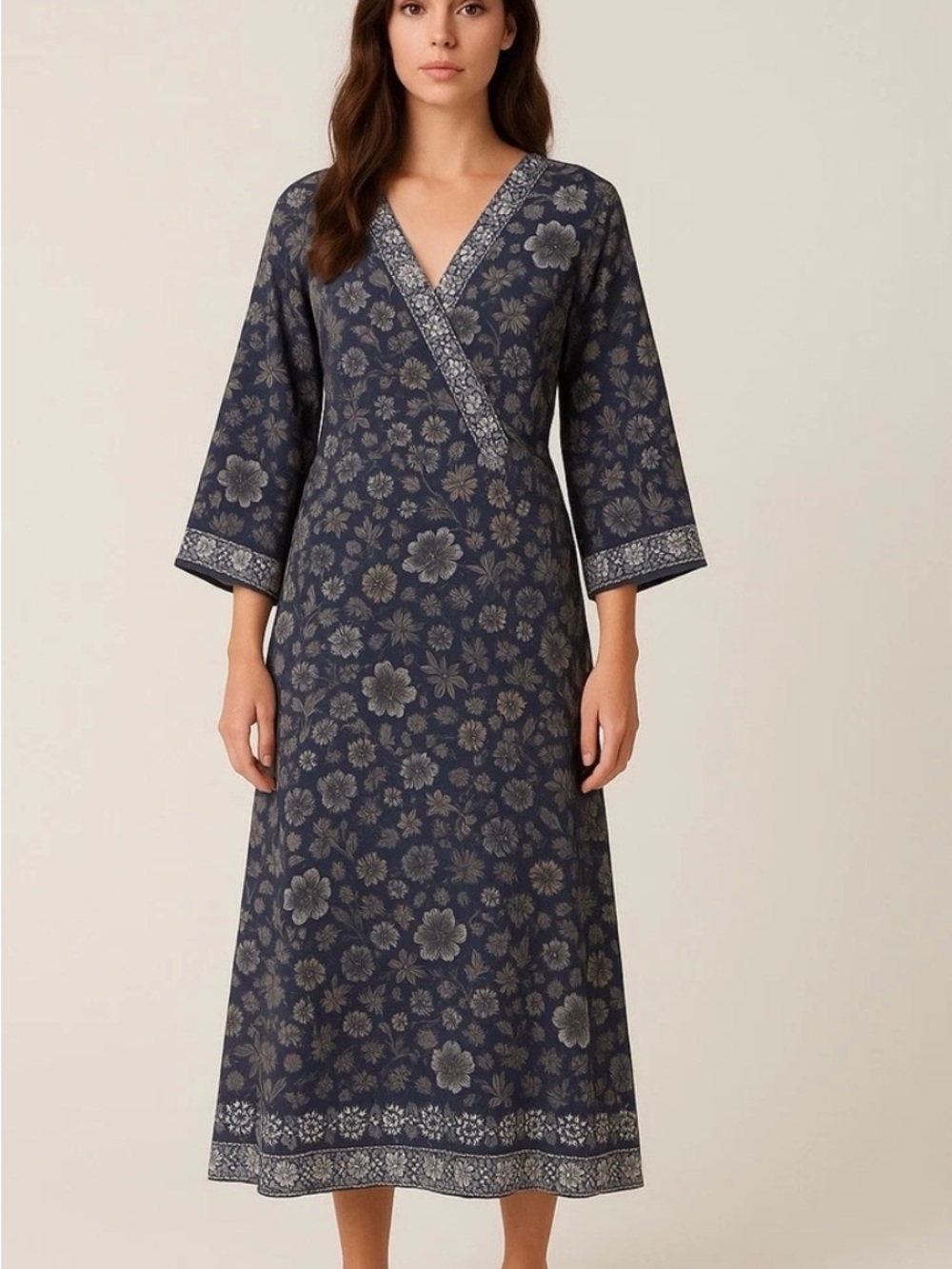 Anthropologie Isabella Bird 100% SILK Midi Dress size 16 Floral blue